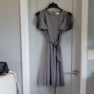 Calvin Klein Gray Midi Dress with Tie Waist